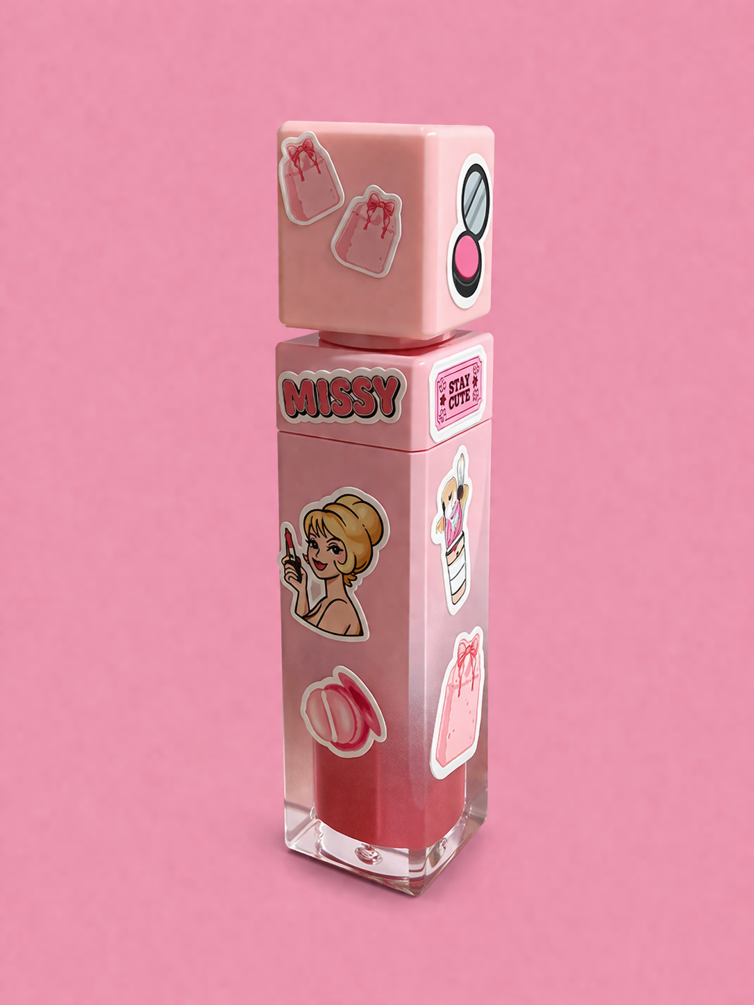 Kawaii pink lip gloss with stickers